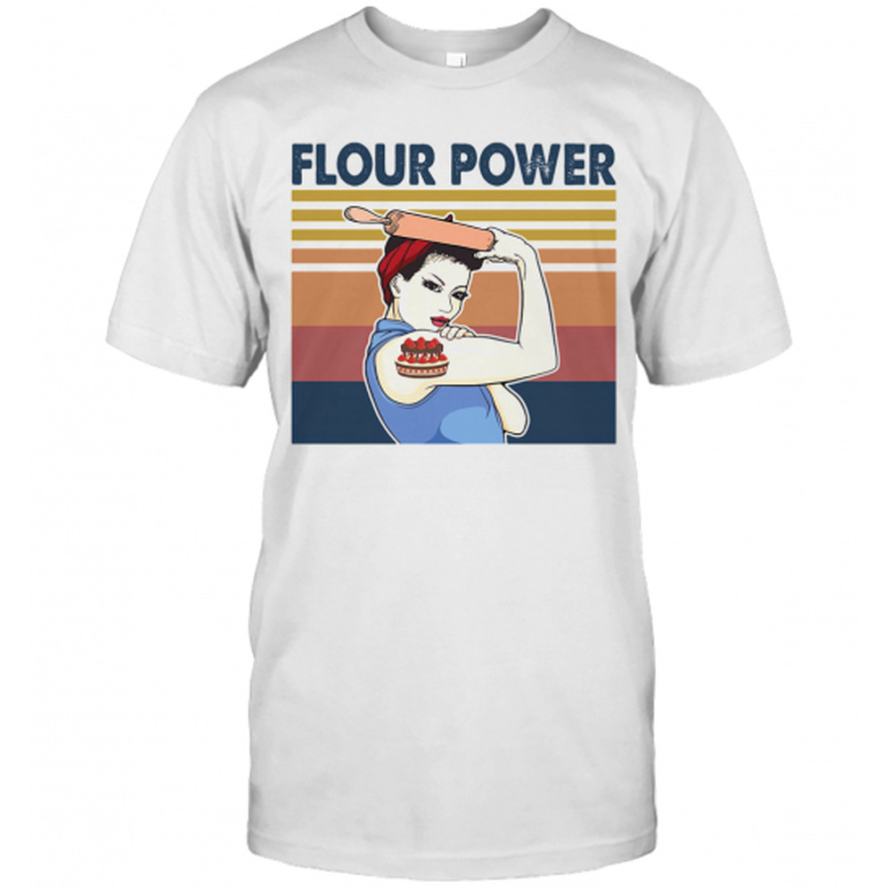 Strong Woman Flour Power Baking Graphic Unisex Retro T-Shirt